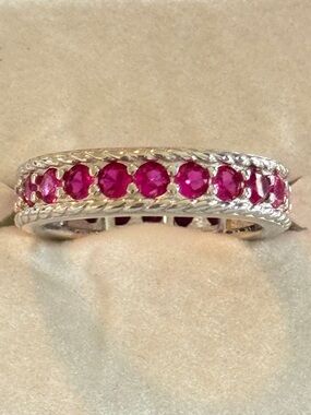 Elegant Ruby Eternity Band Set in Sterling Silver